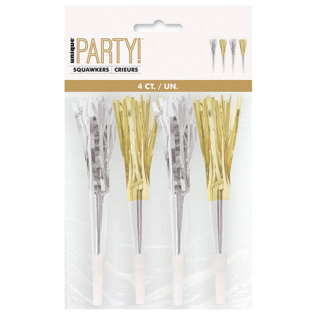 Silver & Gold Foil Horns, 4ct