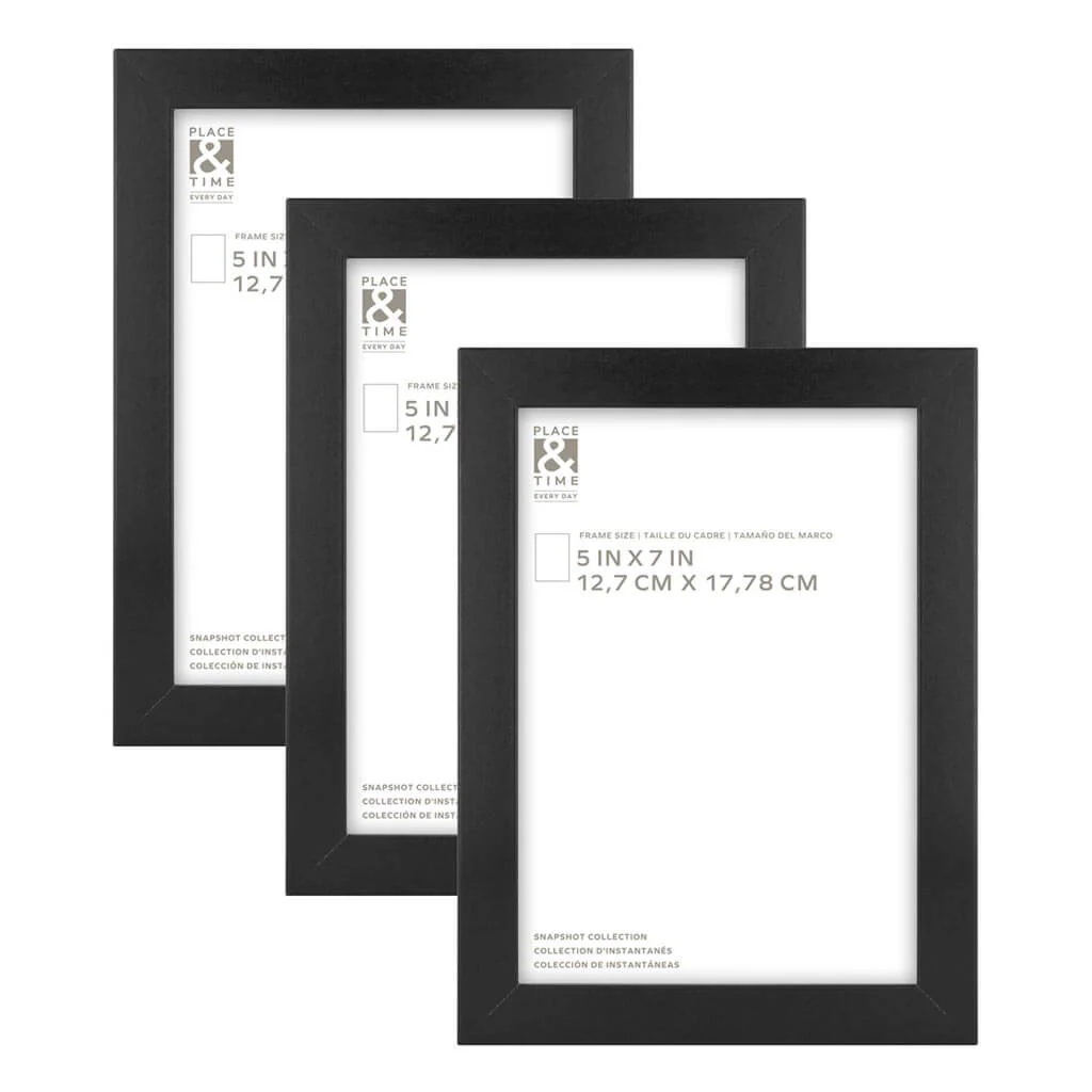 Black Snapshot Wood & Glass Wall Frames 3pk, 5in x 7in