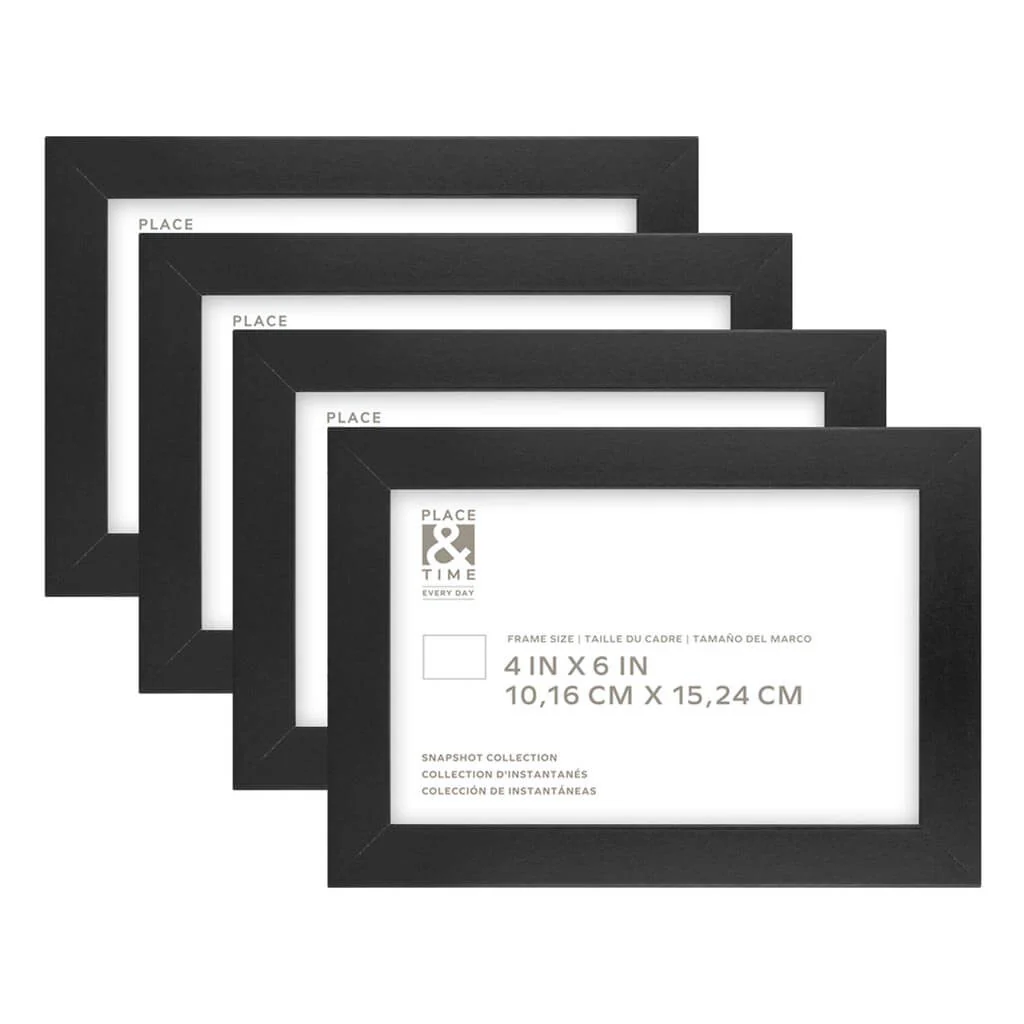 Black Snapshot Wood & Glass Wall Frames 4Pk, 6in x 4in