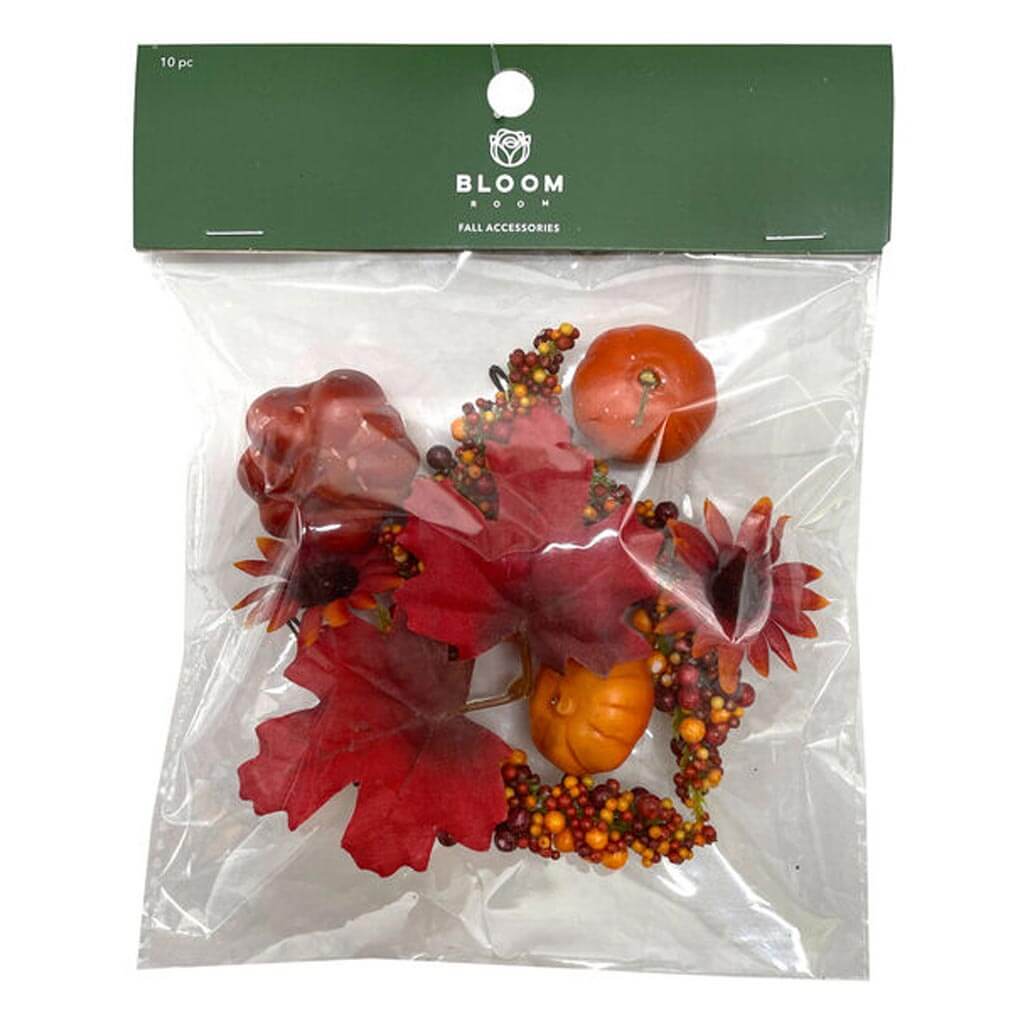 Fall Red Pumpkins Leaves & Berries, 10pc