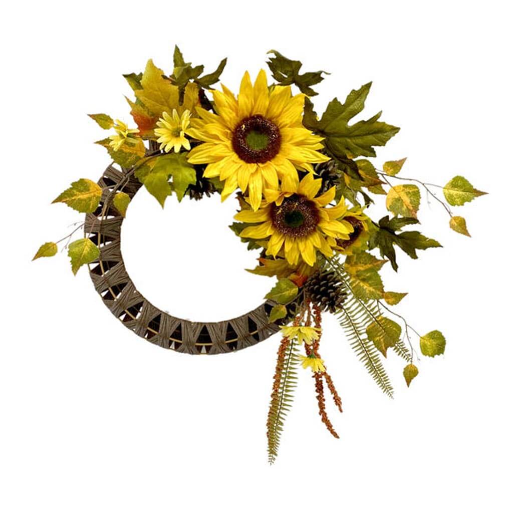 Fall Yellow Sunflower & Oak Asymmetrical Wreath, 24in