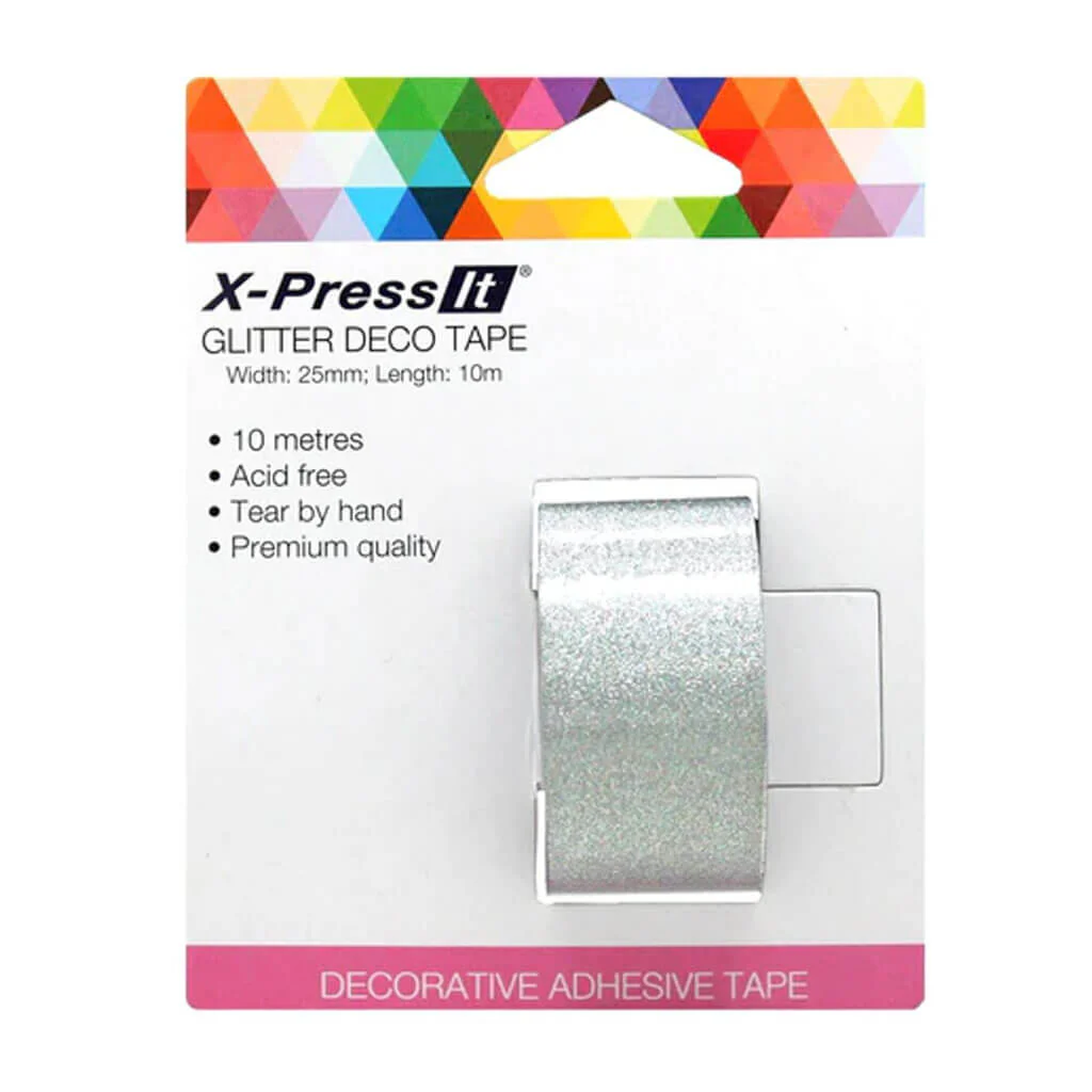 X-Press It Glitter Deco Tape 25mm x 10m Silver