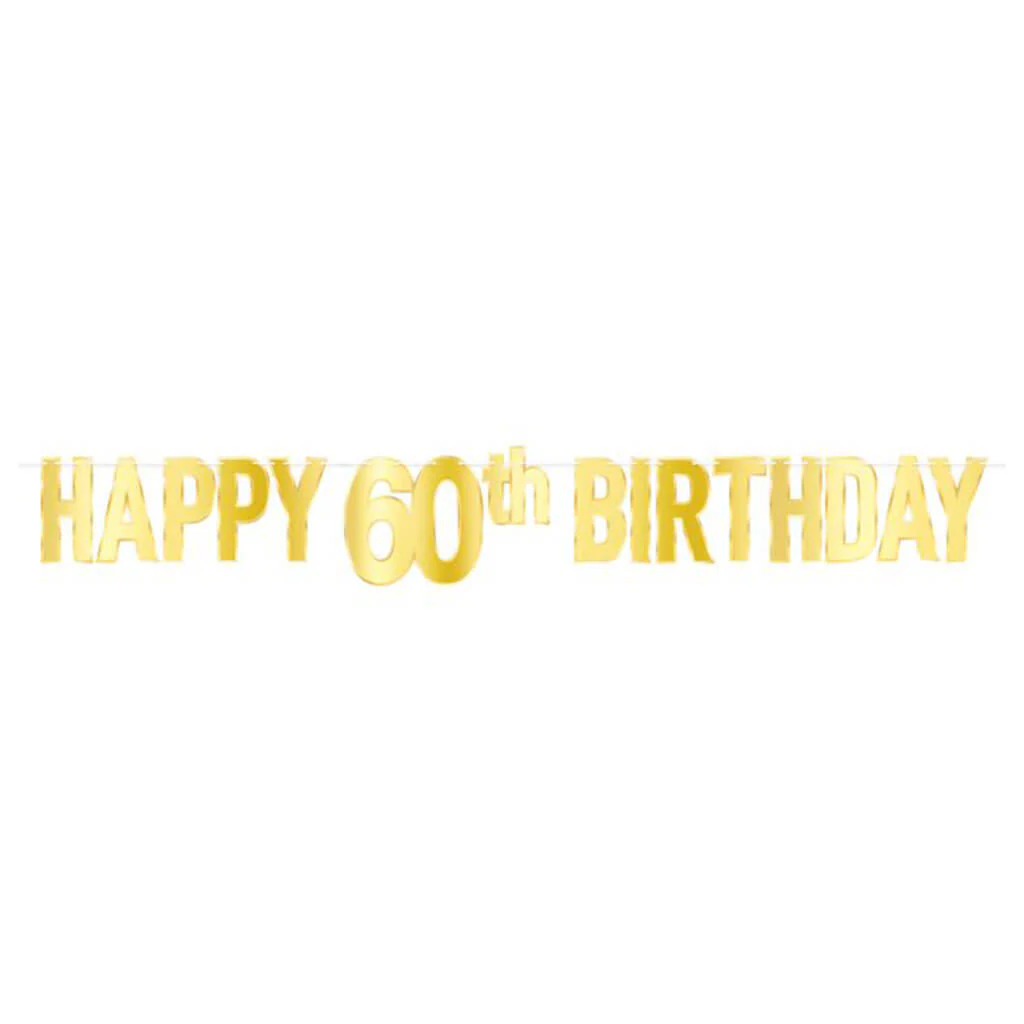 Gold Foil Happy "60th" Birthday Streamer, 7.75in x 5ft