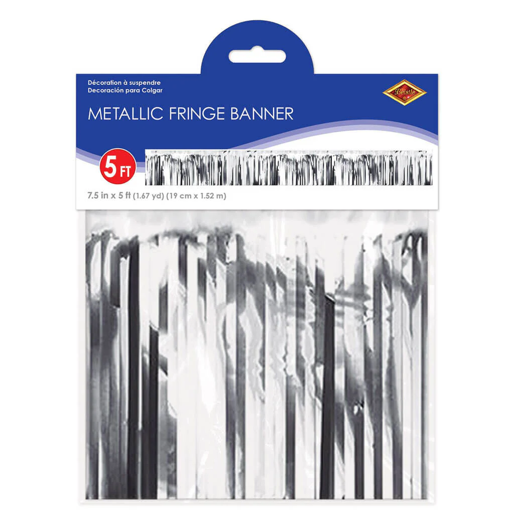 Metallic Fringe Banner Silver, 7.5in x 5ft