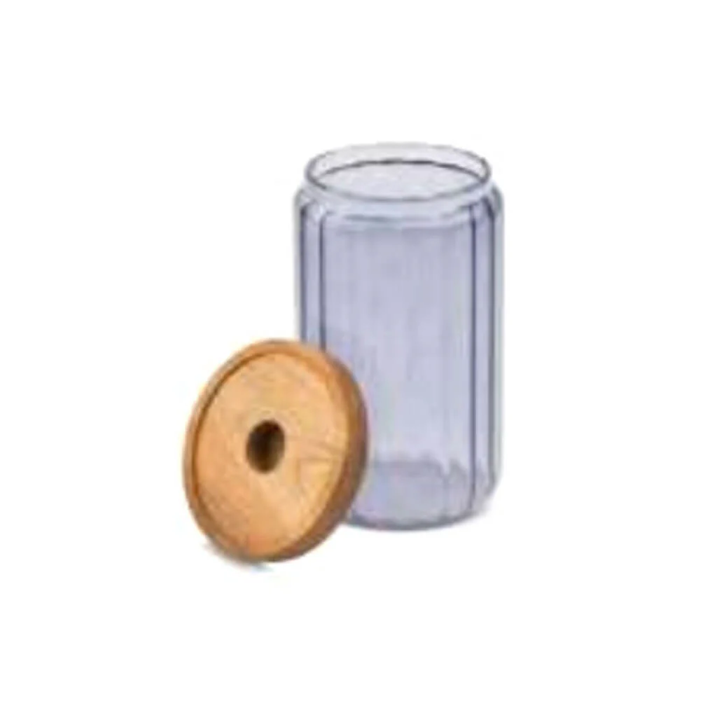 Ribbed Glass Canister 27.05oz with Acacia Lid, Lilac Haze