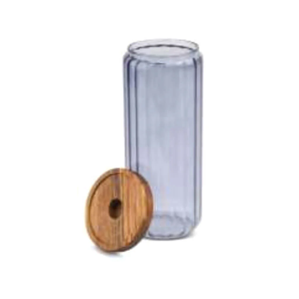 Ribbed Glass Canister 50.7oz with Acacia Lid, Lilac Haze