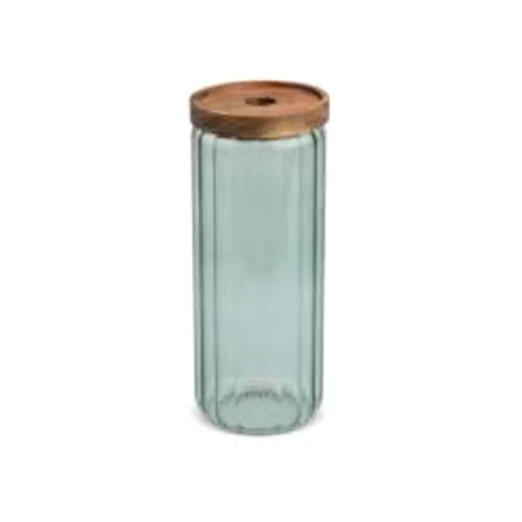 Ribbed Glass Canister 50.7oz with Acacia Lid, Matcha