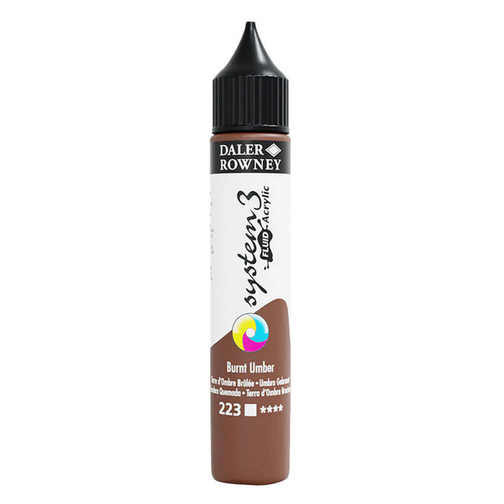 Daler Rowney System 3 Fluid Acrylic Liner 1oz Burnt Umber