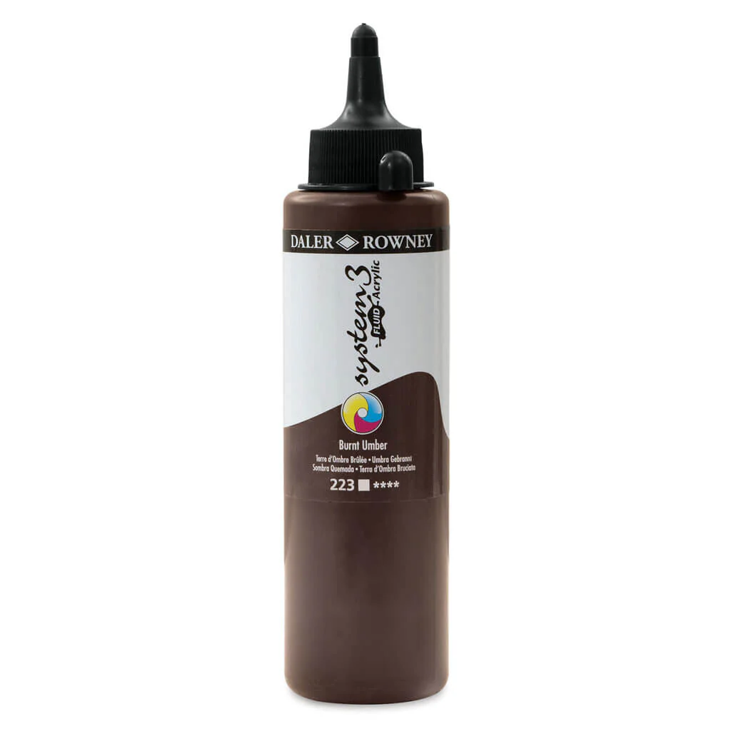 Daler Rowney System 3 Fluid Acrylic Liner 250ml Burnt Umber