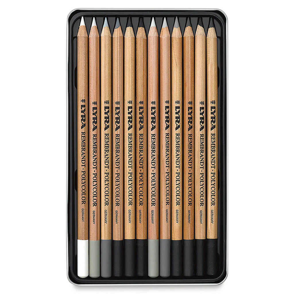 Rembrandt Polycolor Colored Pencil Set of 12 Color Black, White & Gray Tones Set