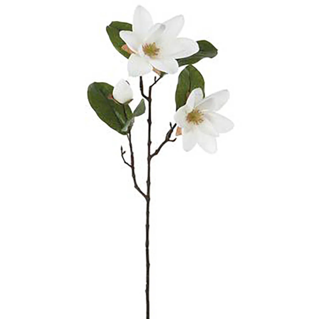 Magnolia Spray With 2 Flowers And 1 Bud 27in White