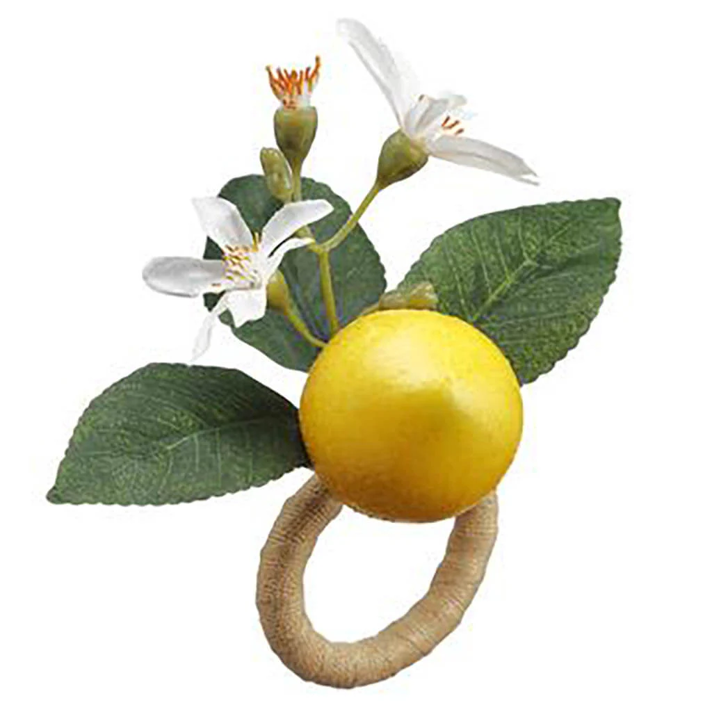 Lemon Napkin Ring Yellow White, 5in H x 4in D x 5in W