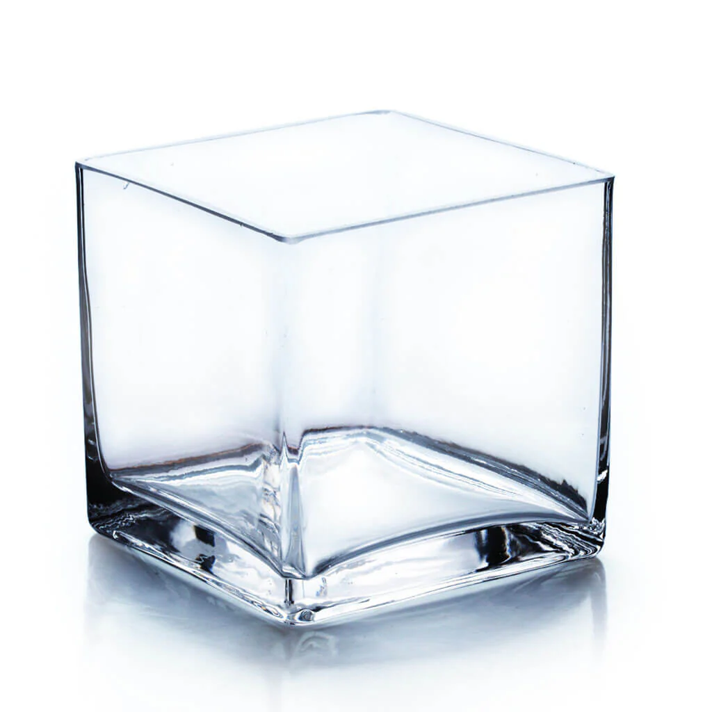 Handblown Clear Cube Glass Vase / Candle Holder 5in