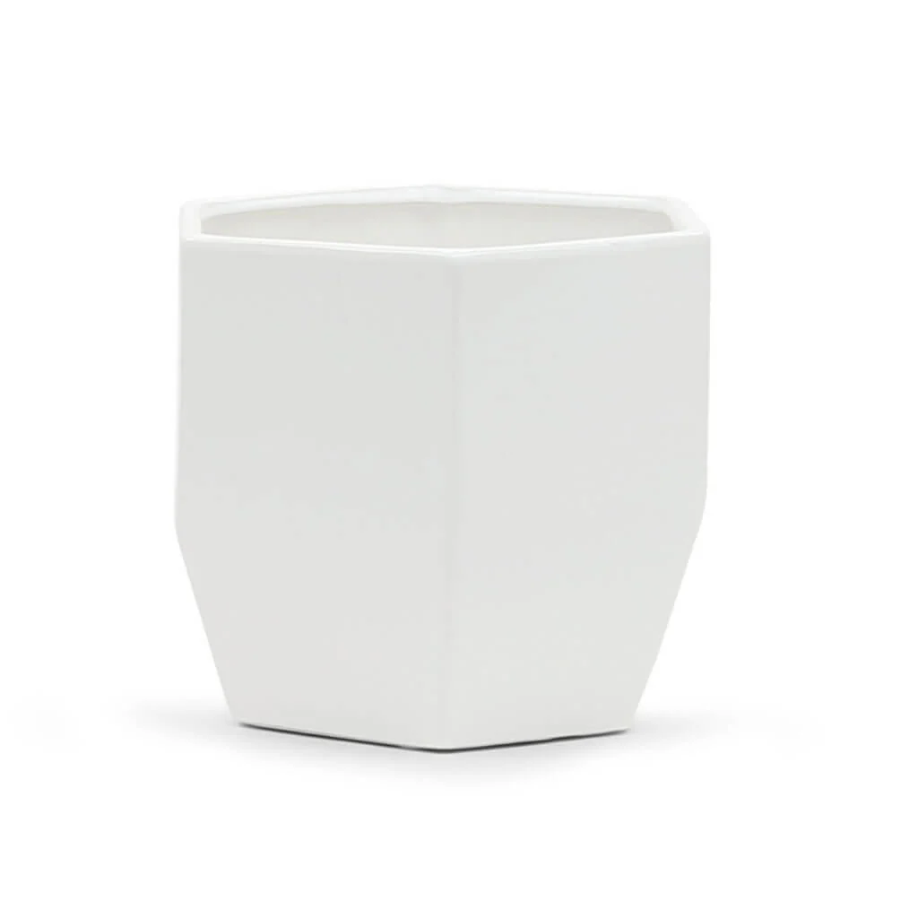 Large Geometric Pot Matte White 6.3in W x 6in H