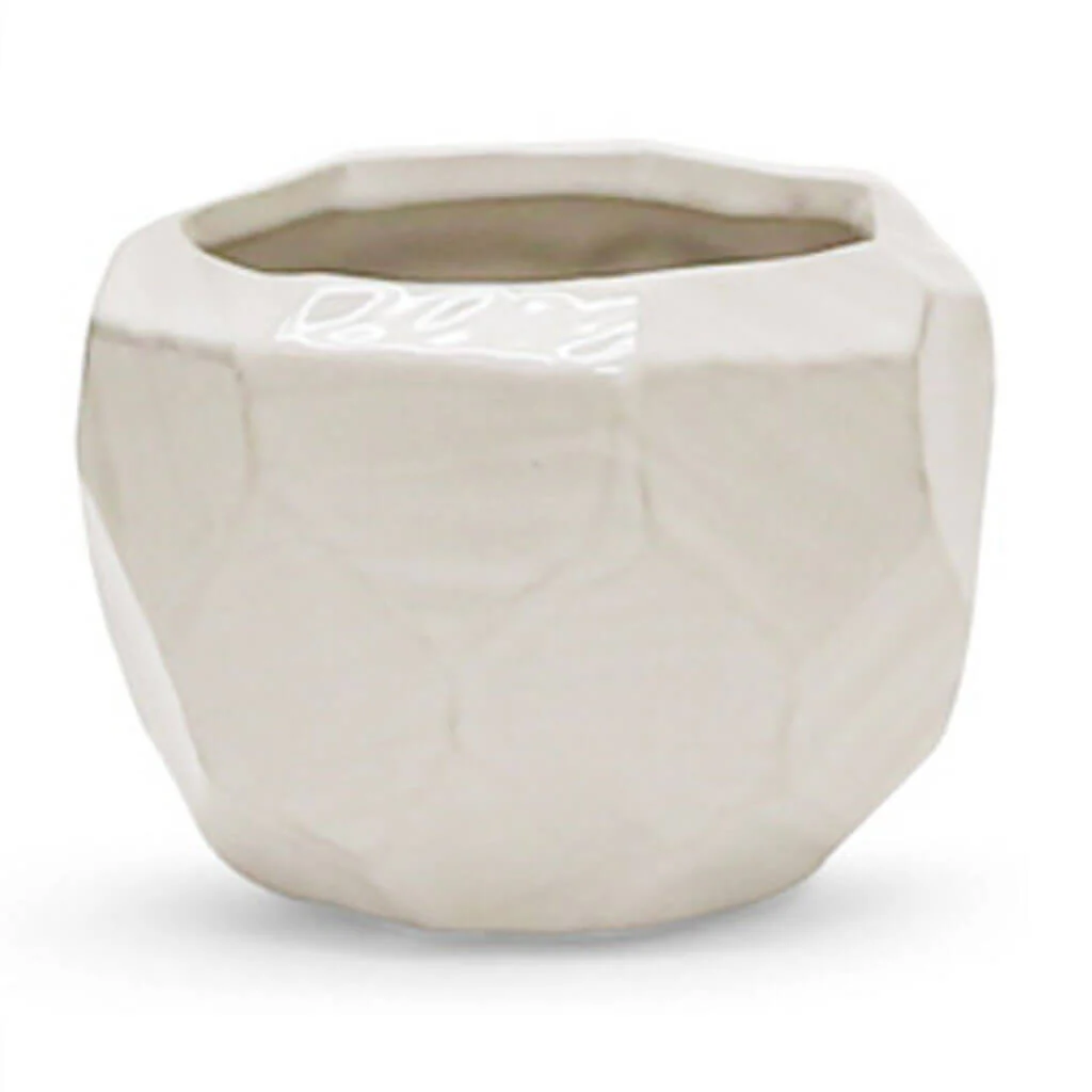 Small White Geometric Pot 4in W X 2.75in H