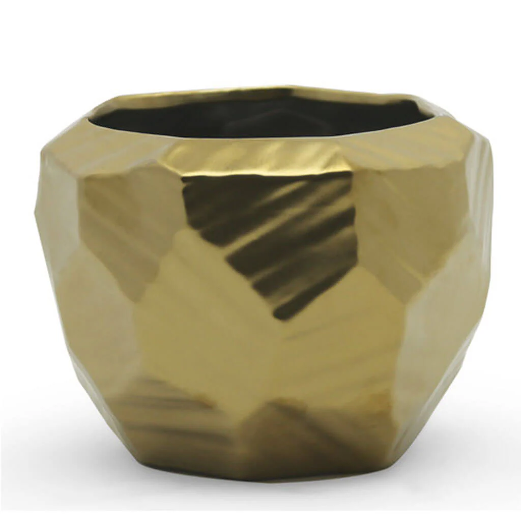 Medium Gold Geometric Pot 5.1" W X 4.1" H