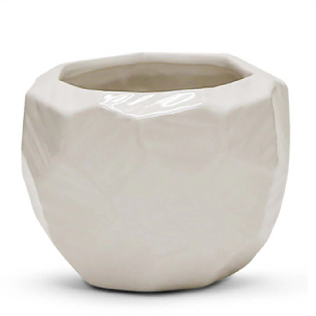 Medium White Geometric Pot 5.1" W X 4.1" H