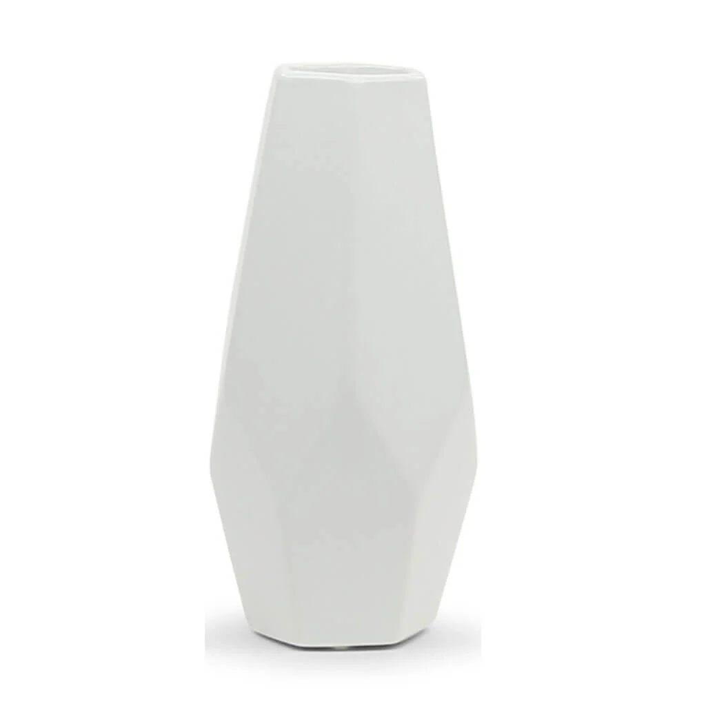 Tall White Geometric Vase 5" W X 10.2" H