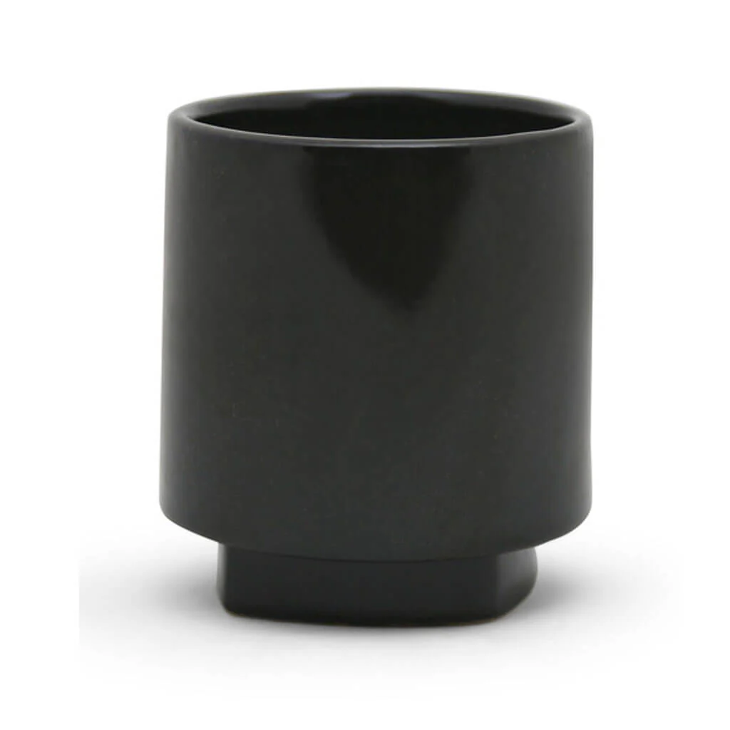 Medium Unique Black Cylinder Ceramic With Base 5.1in H