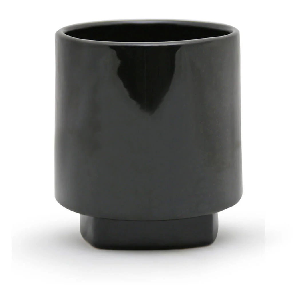 Large Unique Black Cylinder Ceramic With Base 5.7in H
