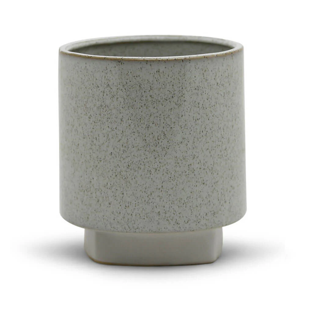 Large Unique Cream Cylinder Ceramic With Base 5.7in H