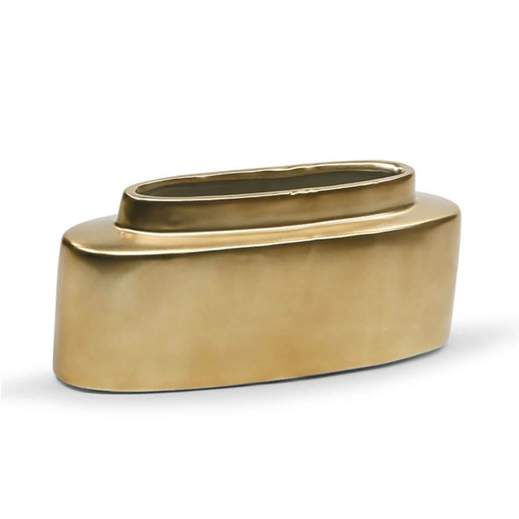 Unique Gold Narrow Floral Pot 9.5in L x 4in H