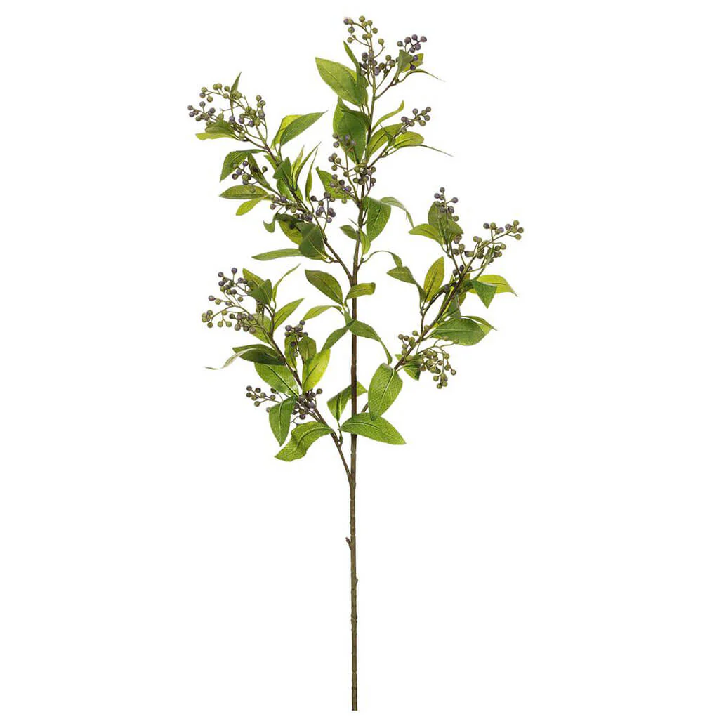 Laurel Leaf Spray With Berry 37in Green Blue
