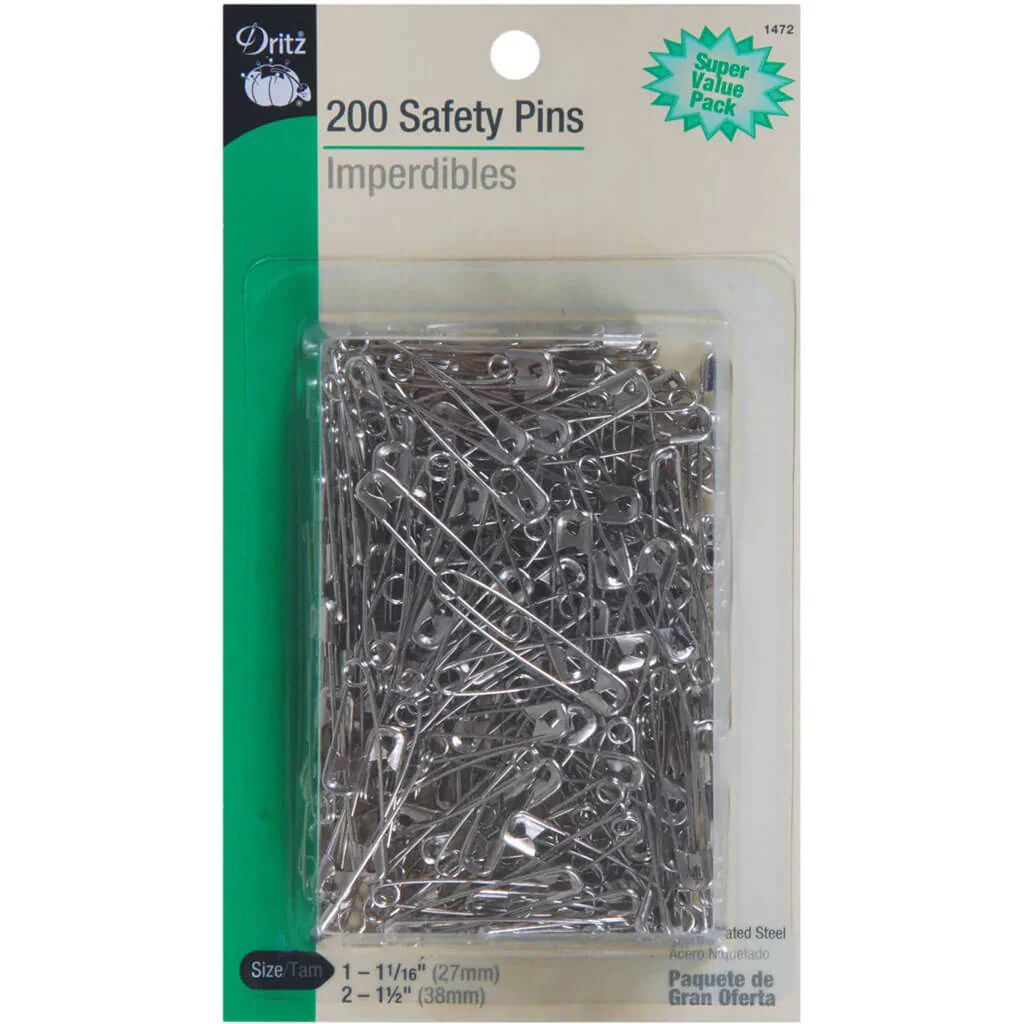 Dritz Super Value Pack Safety Pins 200ct, Size 1 & 2