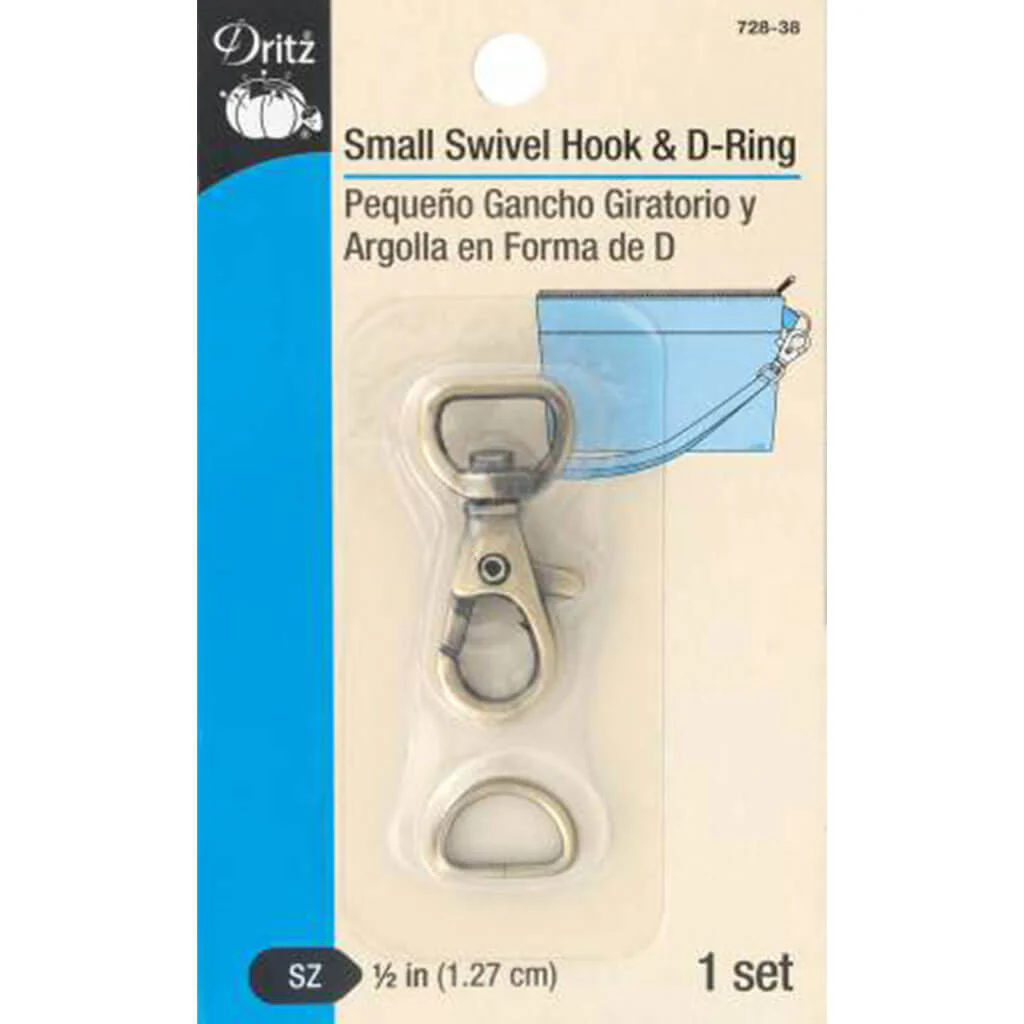 Dritz Small Swivel Hook & D-Ring 1/Set Brushed Antique Brass