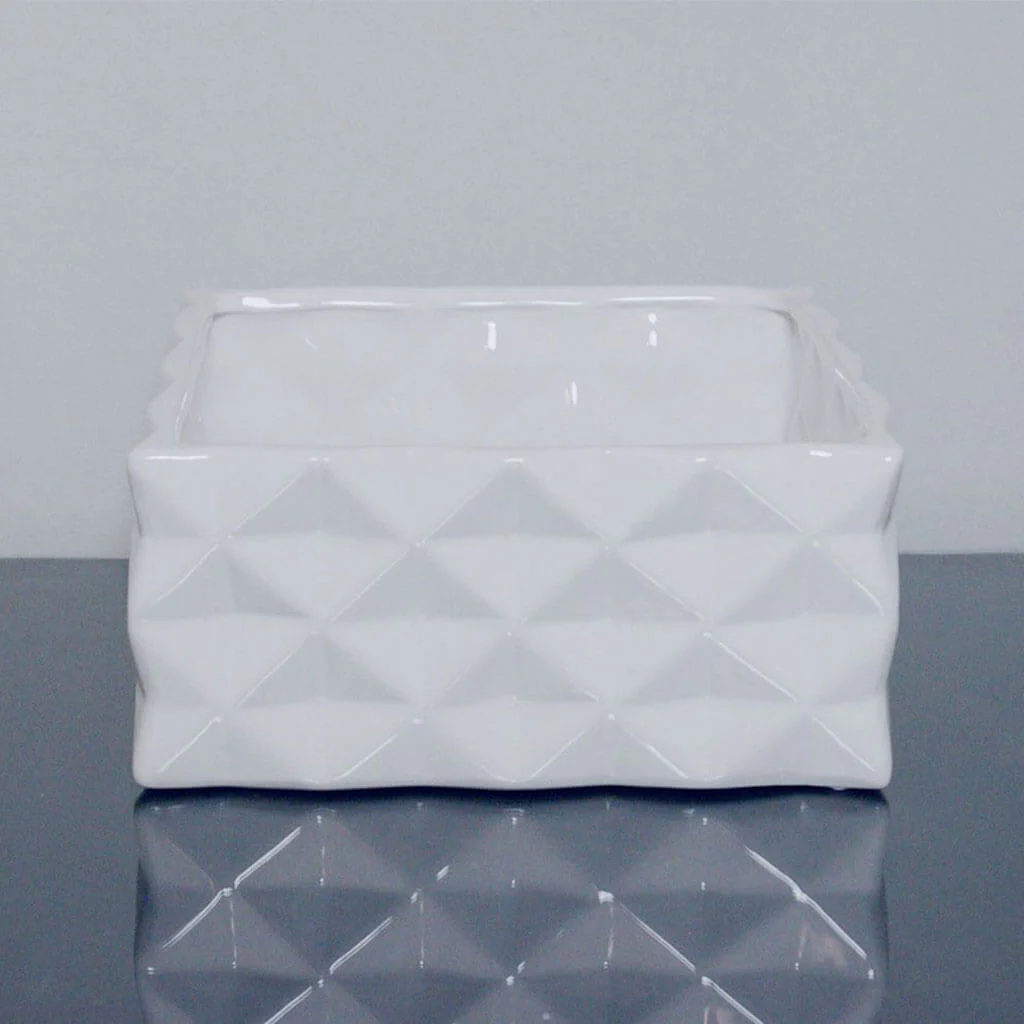 Ceramic Diamond Block Vase 8.5in x 4in, White