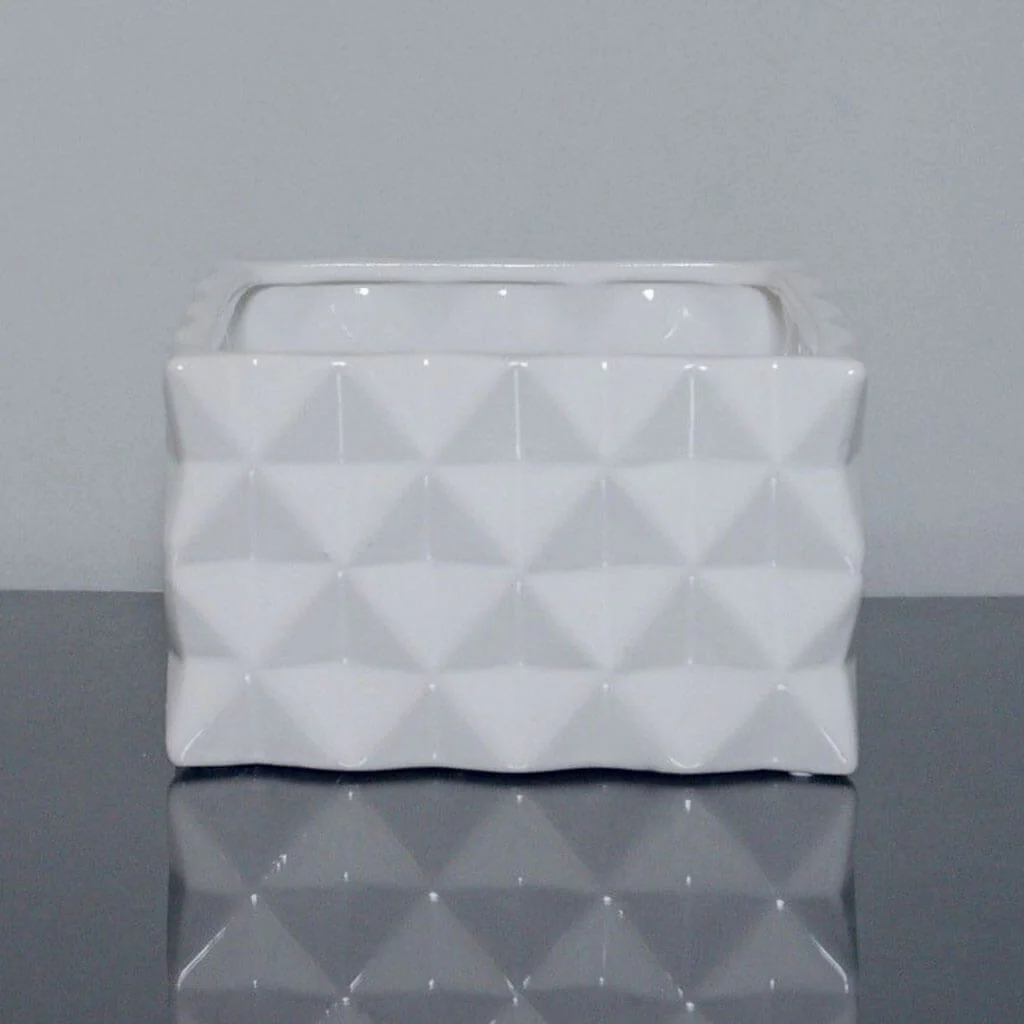 Ceramic Diamond Block Vase 6.5in x 4in, White