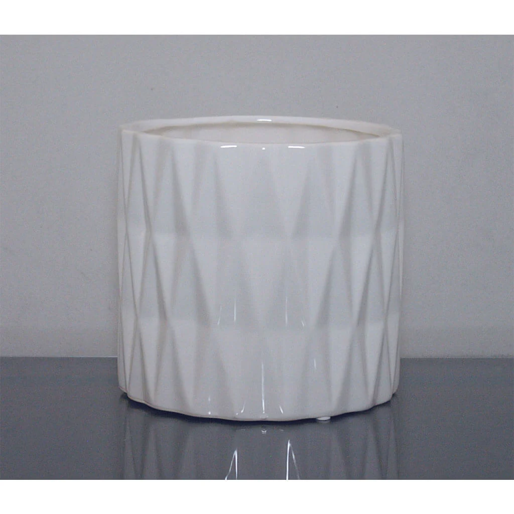 Ceramic Diamond Cylinder Vase 6in x 6in, White