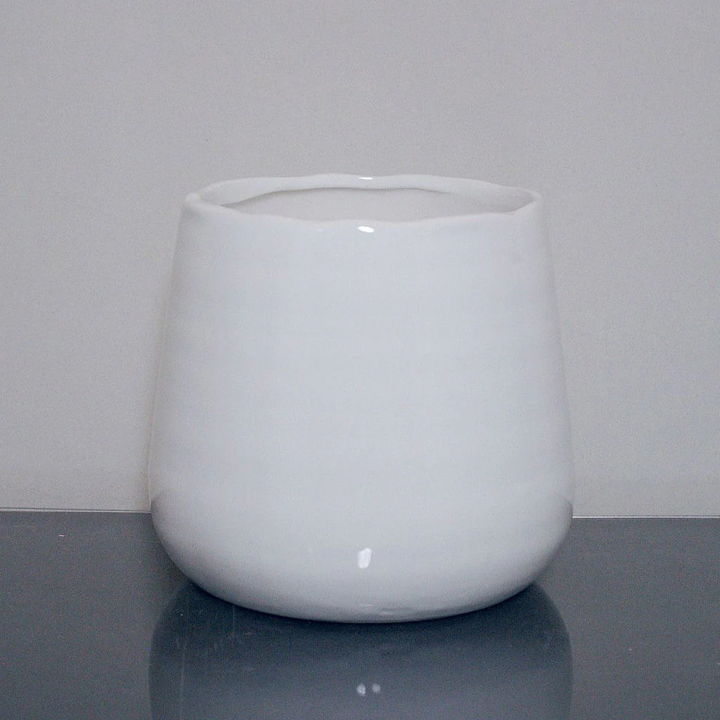 Ceramic Flower Pot Vase 5.75in x 6.5in, White