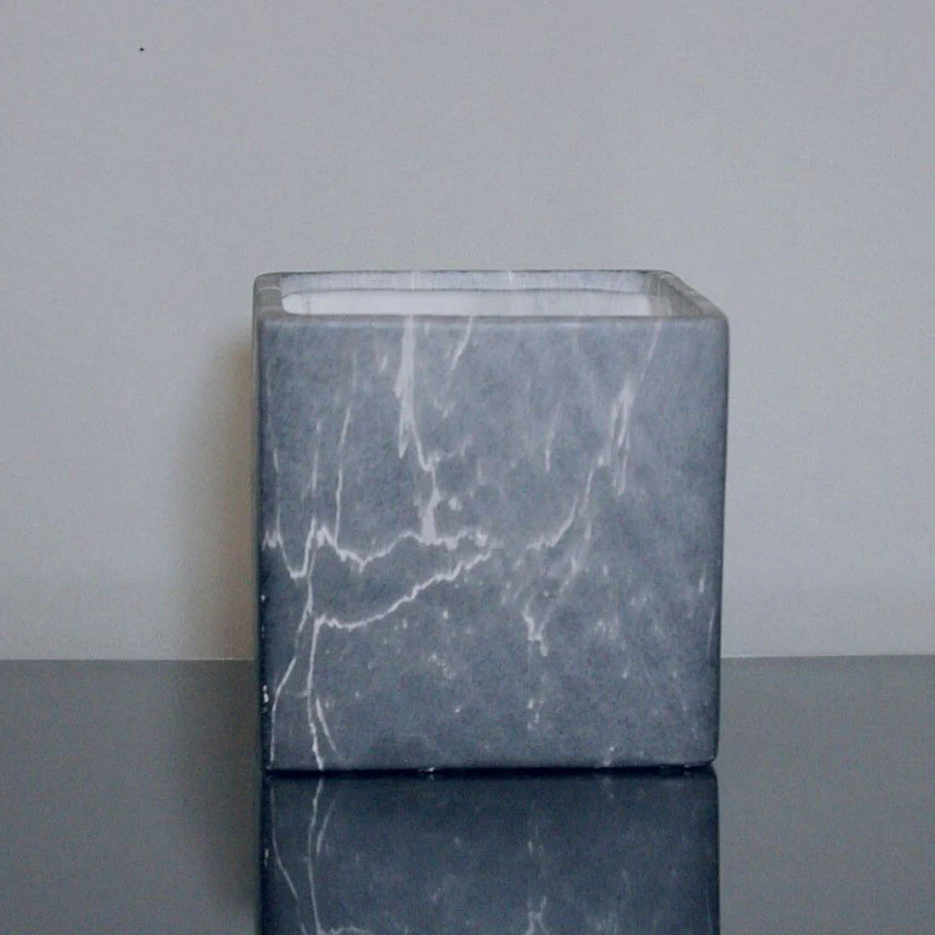 Ceramic Marble Cube Vase 5in x 5in x 5in, Grey