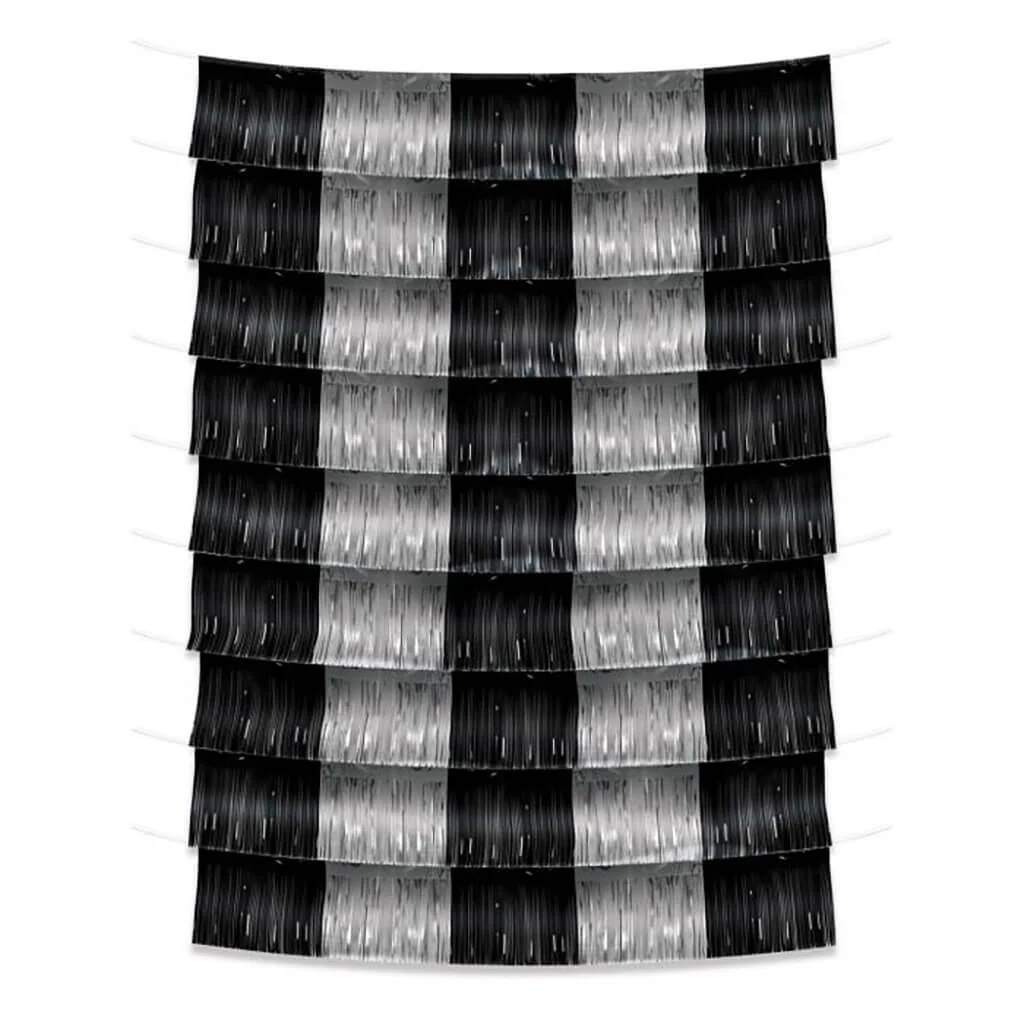 Metallic Fringe Garland Backdrop Black and Silver