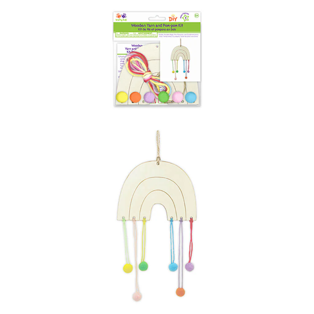 Krafty Kids Kit: DIY Wood Ornament Yarn & Pompom Kit - Image 2