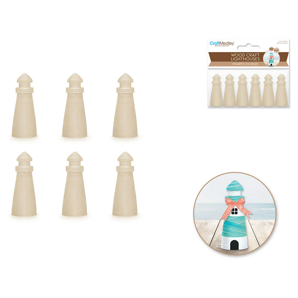 Wood Craft: 1.4in x 0.6in Lighthouse 6pc