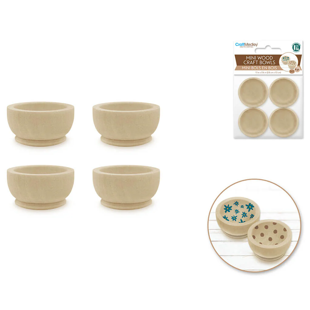 Wood Craft: 1.13in x 0.63in Mini Bowl 4pc Routered Base