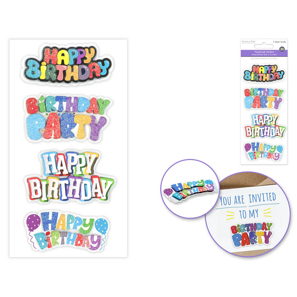 Handmade Sticker: 3D Glitter Cardstock Elements 250gsm, Happy Birthday