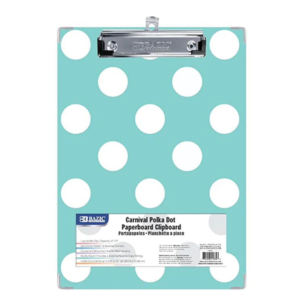 BAZIC Standard Size Carnival Polka Dot Paperboard Clipboard with Low Profile Clip Blue - Image 2