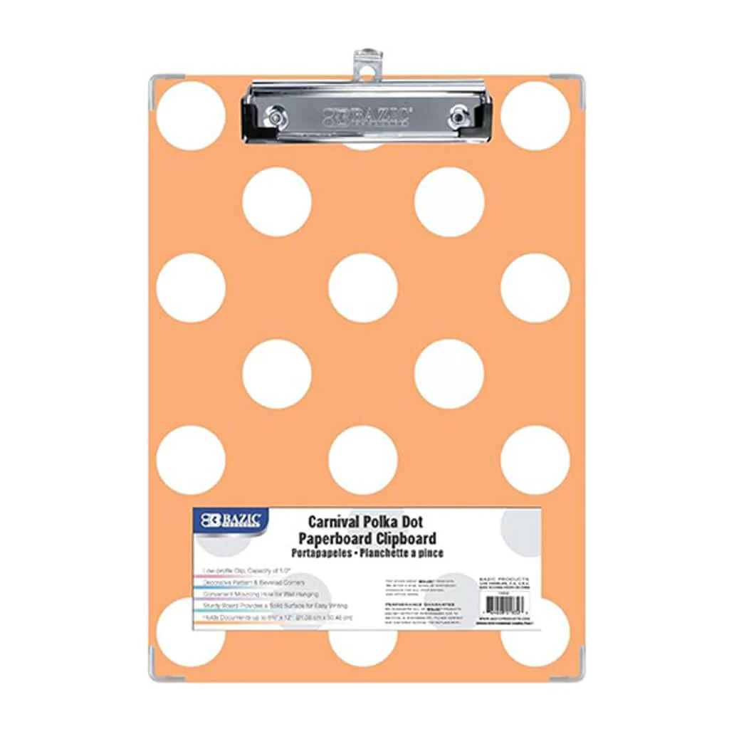 BAZIC Standard Size Carnival Polka Dot Paperboard Clipboard with Low Profile Clip Blue - Image 4