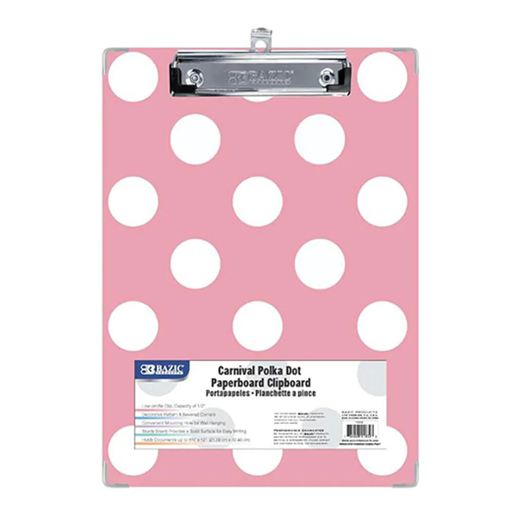 BAZIC Standard Size Carnival Polka Dot Paperboard Clipboard with Low Profile Clip Blue - Image 5