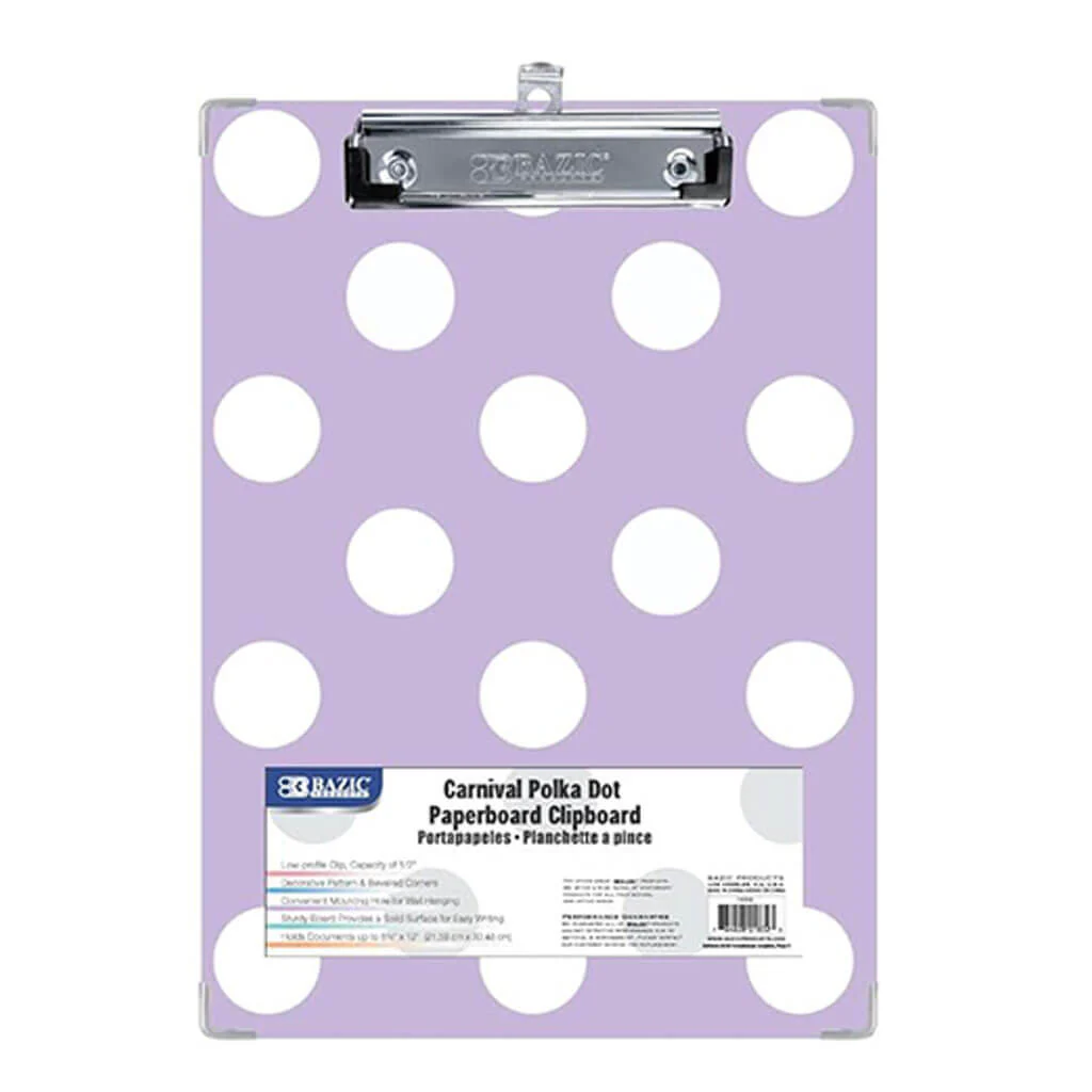 BAZIC Standard Size Carnival Polka Dot Paperboard Clipboard with Low Profile Clip Blue - Image 6