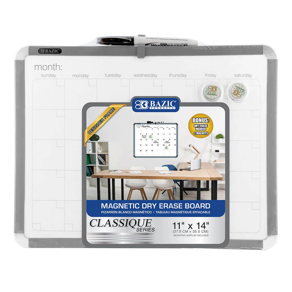CLASSIQUE Magnetic Dry Erase Calendar Board 11in x 14in, with Marker & 2 Magnets