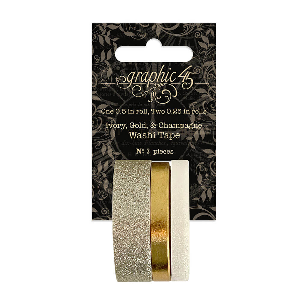 Graphic 45 Staples Glitter & Gloss Washi Tape Set Ivory, Gold & Champagne