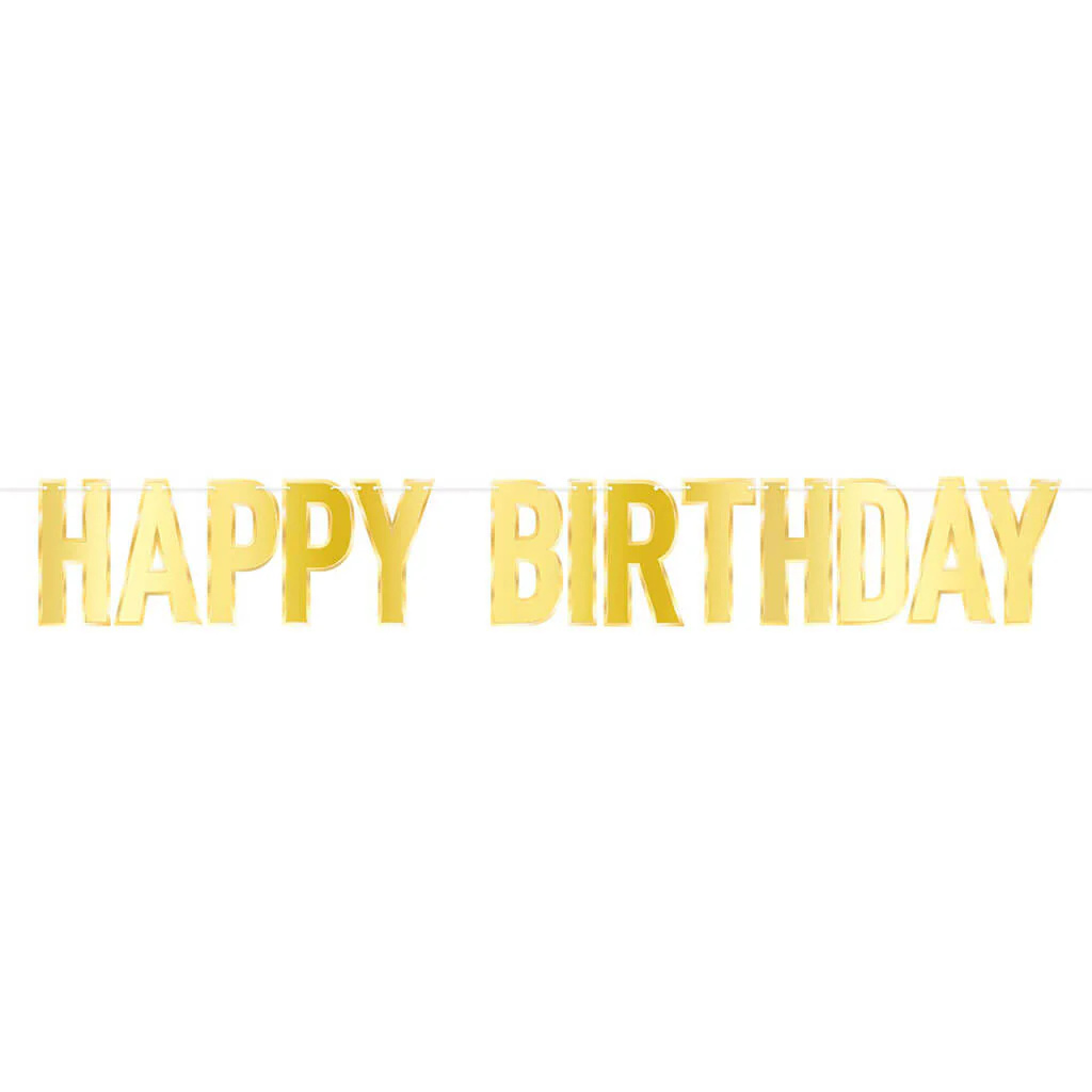 Foil Happy Birthday Streamer Gold 7-1/4in x 4ft-9in