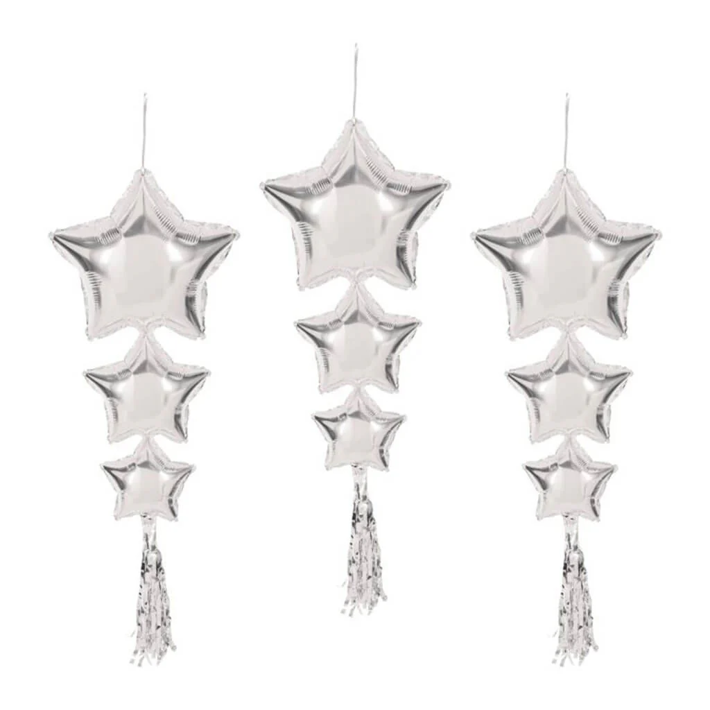 Star Balloons with Tassels 3ft-9in, Silver
