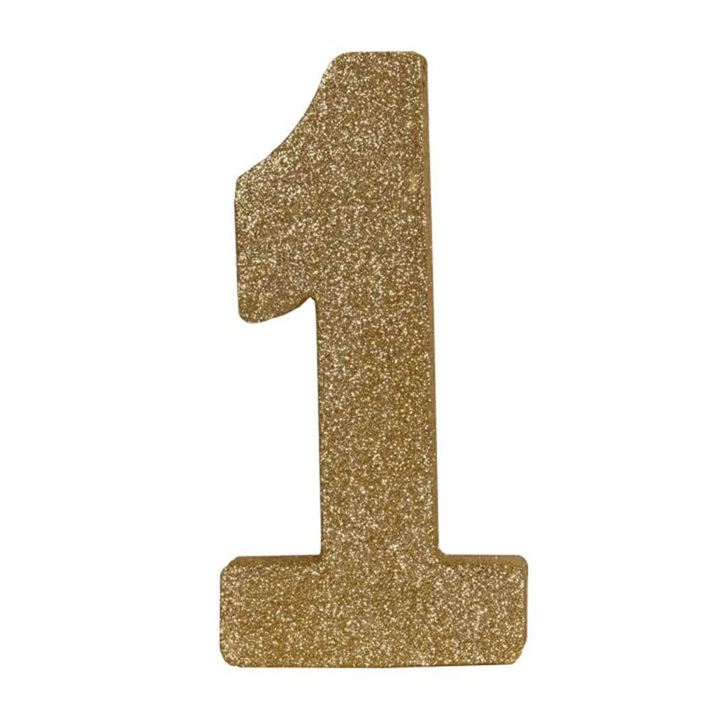 3-D Glittered "1" Centerpiece Gold, 8in x 4in x 1in