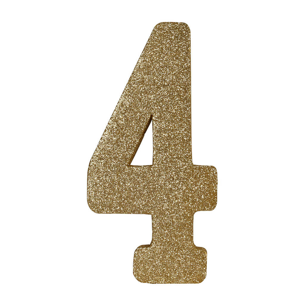 3-D Glittered "4" Centerpiece Gold, 8in x 4in x 1in