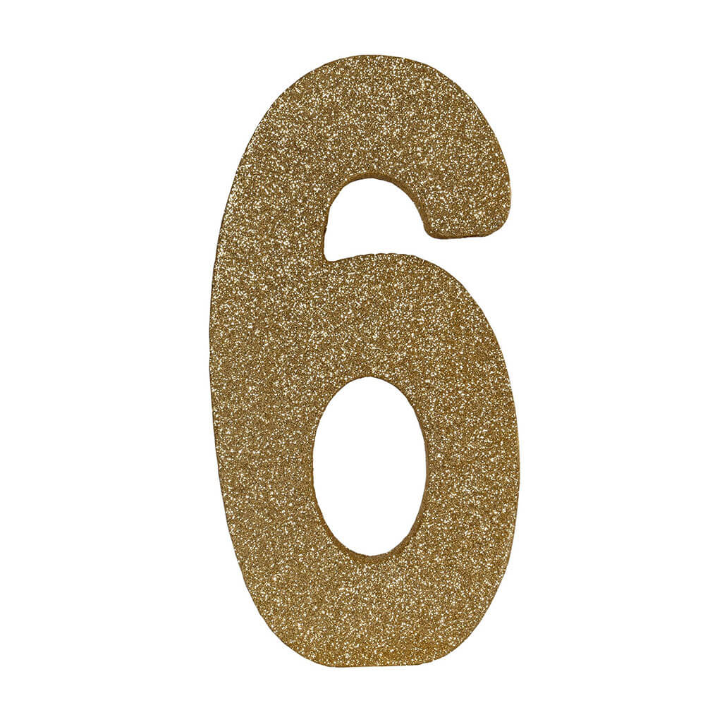 3-D Glittered "6" Centerpiece Gold, 8in x 4in x 1in